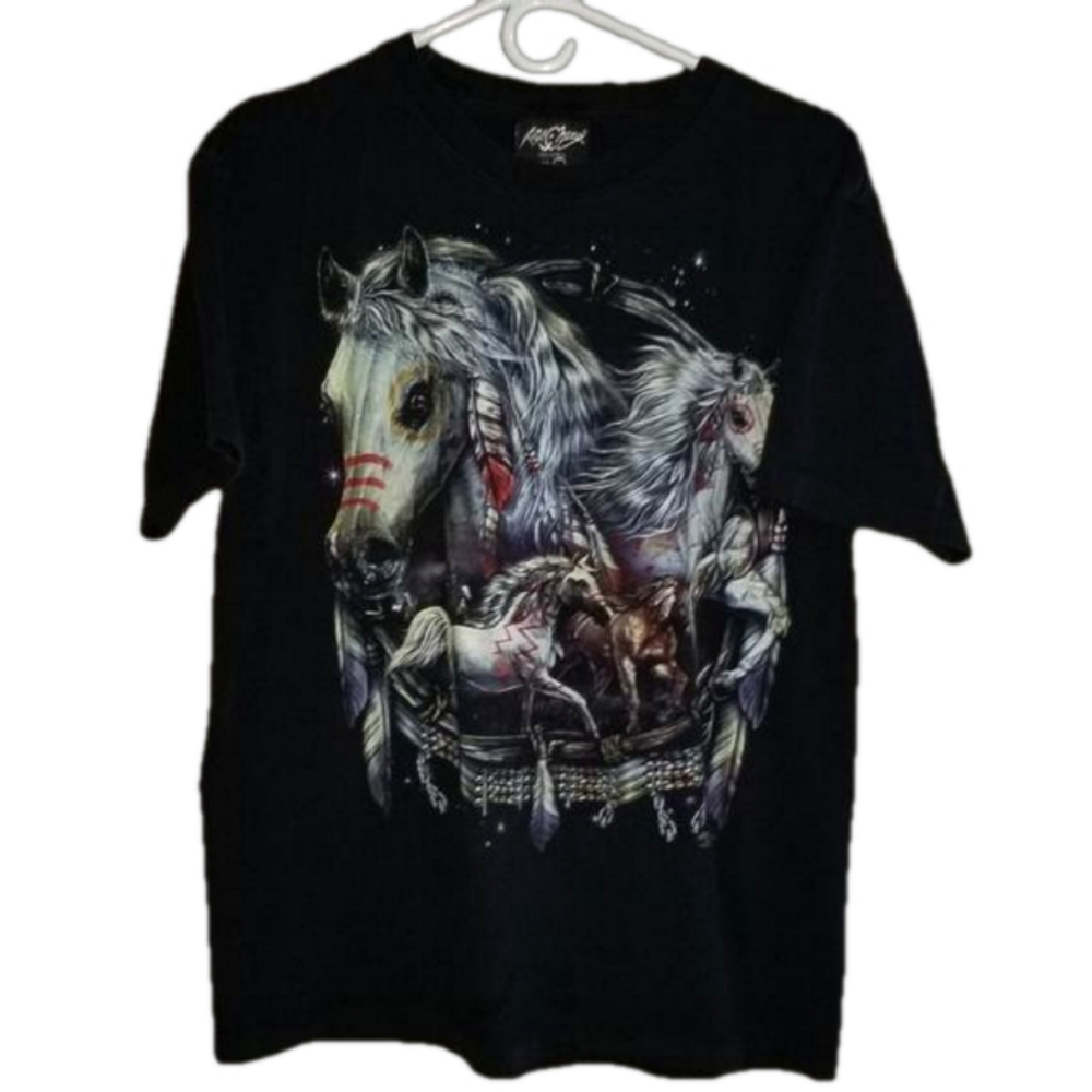 Rock Chang Double Sided Horse Graphic T Shirt Label Reads Size Large
